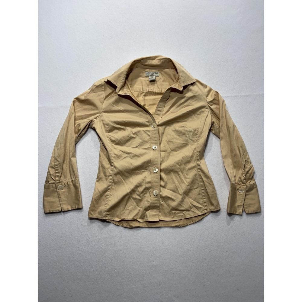 Banana Republic Shirt Womens S Beige Stretch Button Up Fitted Long Sleeve Top